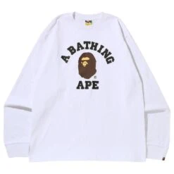 A Bathing Ape Men College Long Sleeve Tee (white)