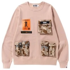 A Bathing Ape Men Sand Camo Multi Pocket Crewneck (beige)