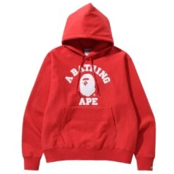 A Bathing Ape Men Classic College Relaxed Fit Pullover Hoodie (red)