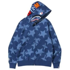 A Bathing Ape Men Sta Pattern Shark Full Zip Hoodie (navy / Indigo)