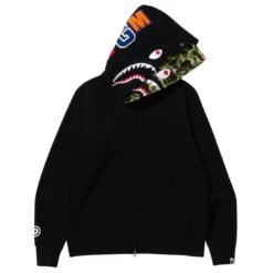 A Bathing Ape Men ABC Camo Shark Wide Fit Full Zip Double Hoodie (black) -Our Apparel Shop ap1i30115016blk 2