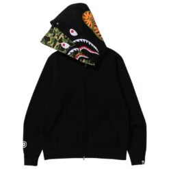 A Bathing Ape Men ABC Camo Shark Wide Fit Full Zip Double Hoodie (black) -Our Apparel Shop ap1i30115016blk 3
