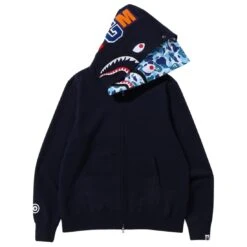 A Bathing Ape Men ABC Camo Shark Wide Fit Full Zip Double Hoodie (navy) -Our Apparel Shop ap1i30115016nvy 2