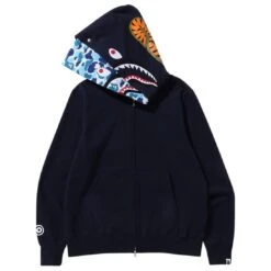 A Bathing Ape Men ABC Camo Shark Wide Fit Full Zip Double Hoodie (navy) -Our Apparel Shop ap1i30115016nvy 3