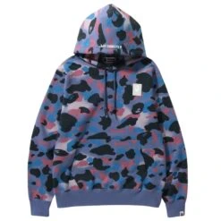 A Bathing Ape Men Grid Camo Pullover Hoodie (purple)
