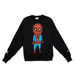 BAIT X Spiderman X Champion Men Spiderman Doodle Crewneck Sweater (black)