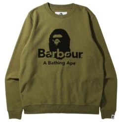 Barbour X Bape Men Crew Sweater (olive / Burnt Olive)