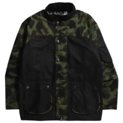 Barbour X Bape Men Camo Rain Wax Jacket (black)