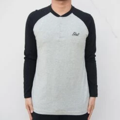 BAIT Men Core Henley Long Sleeve Tee (gray / Black)