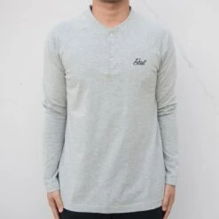 BAIT Men Core Henley Long Sleeve Tee (gray)