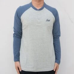 BAIT Men Core Henley Long Sleeve Tee (gray / Blue)