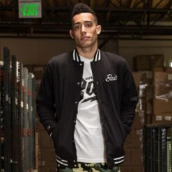 BAIT Basics Baseball Jacket (black) -Our Apparel Shop varsity blackfron2