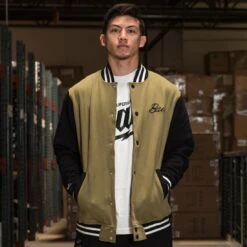 BAIT Basics Baseball Jacket (olive / Black) -Our Apparel Shop varsity olivefront