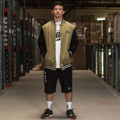 BAIT Basics Baseball Jacket (olive / Black) -Our Apparel Shop varsity oliveoverall